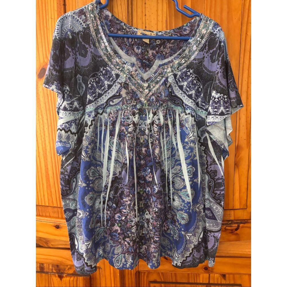 One World Blue and Purple Top with  Sequins